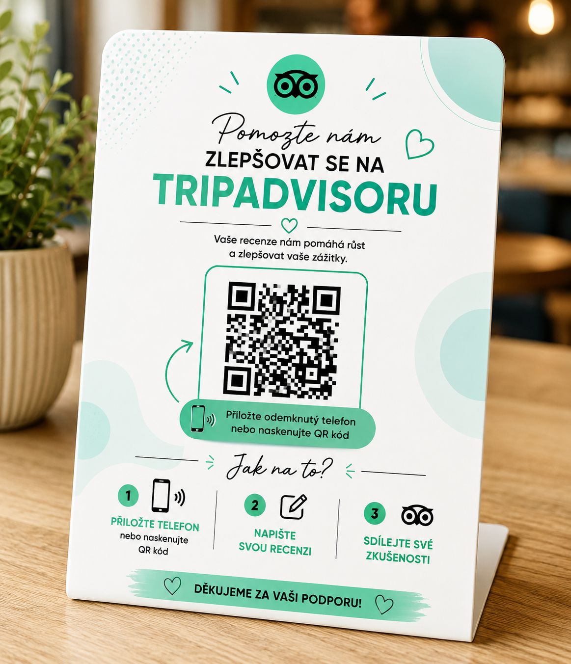 Bílý stojánek TripAdvisor